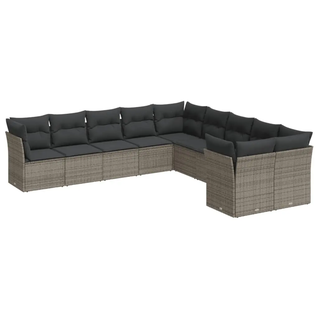 10 Piece Garden Sofa Set with Cushions Grey Poly Rattan 3218240 - Furniture