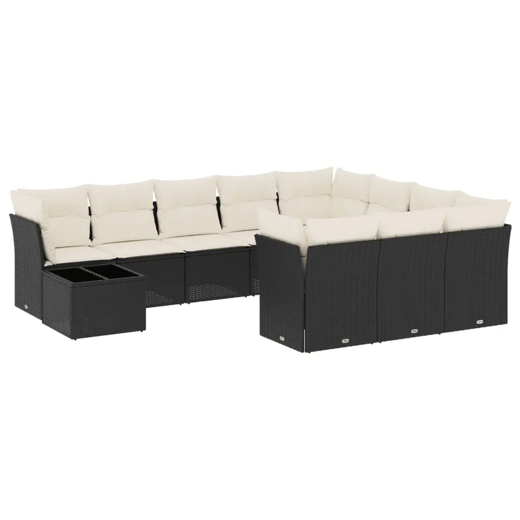 11 Piece Garden Sofa Set with Cushions Black Poly Rattan 3218256 - Furniture