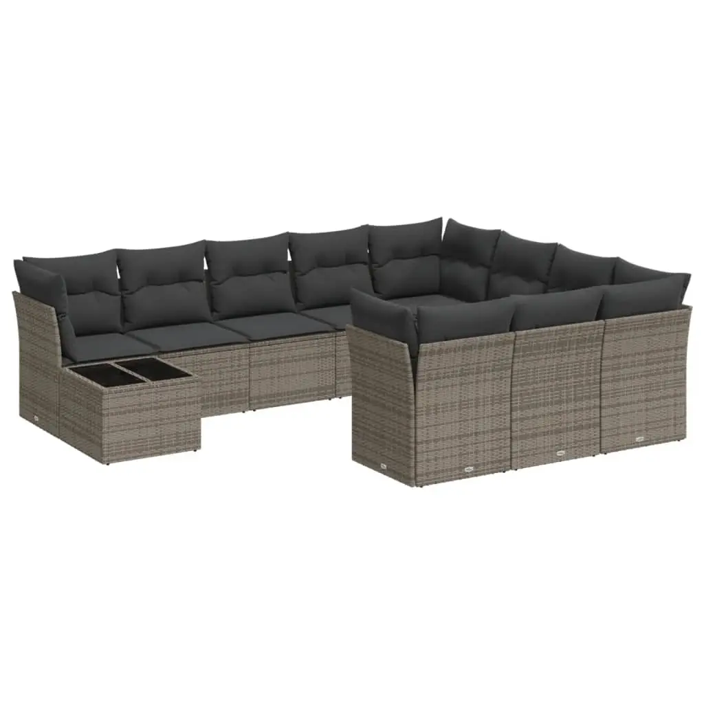 11 Piece Garden Sofa Set with Cushions Grey Poly Rattan 3218260 - Furniture