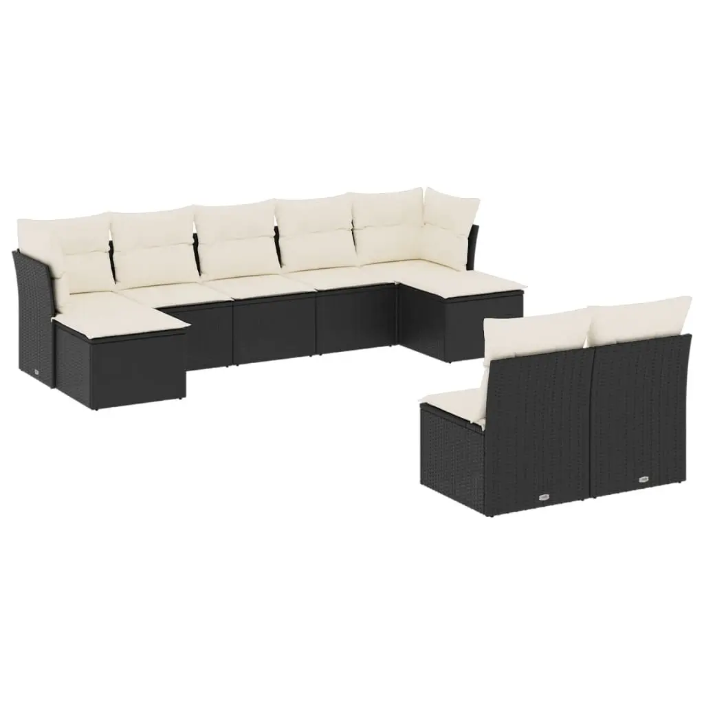 9 Piece Garden Sofa Set with Cushions Black Poly Rattan 3218266 - Furniture