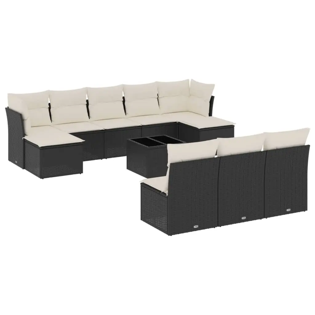 11 Piece Garden Sofa Set with Cushions Black Poly Rattan 3218296 - Furniture