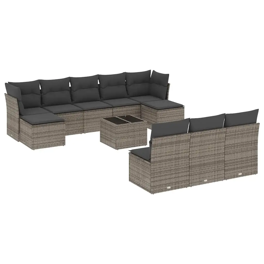 11 Piece Garden Sofa Set with Cushions Grey Poly Rattan 3218300 - Furniture
