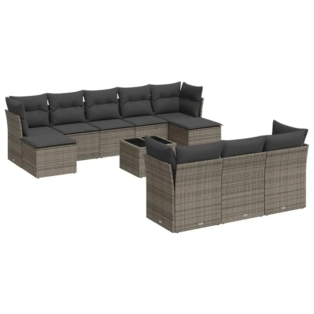 11 Piece Garden Sofa Set with Cushions Grey Poly Rattan 3218340 - Furniture