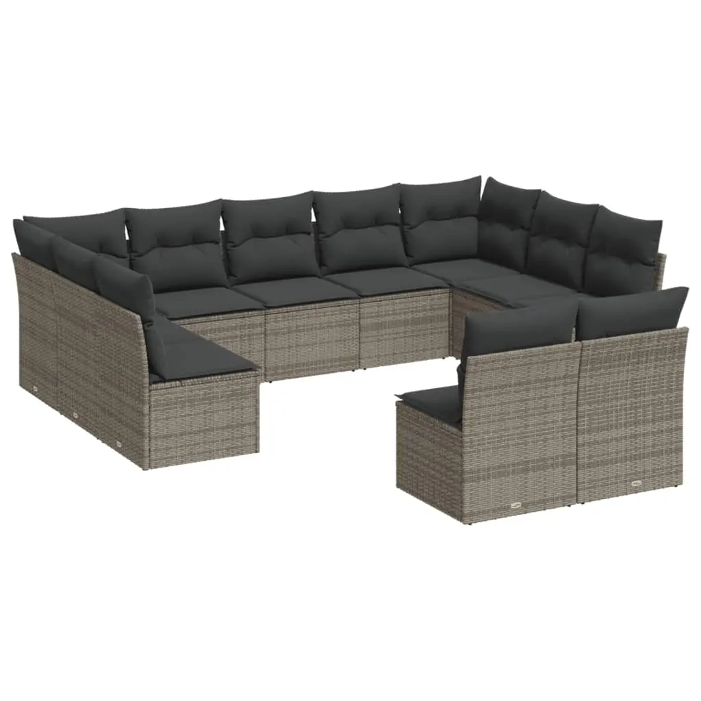 11 Piece Garden Sofa Set with Cushions Grey Poly Rattan 3218350 - Furniture