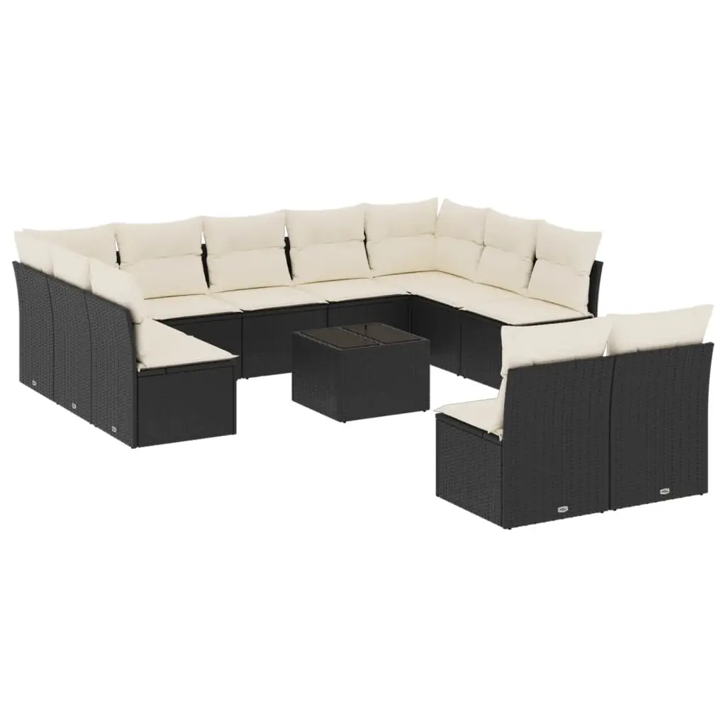 12 Piece Garden Sofa Set with Cushions Black Poly Rattan 3218356 - Furniture