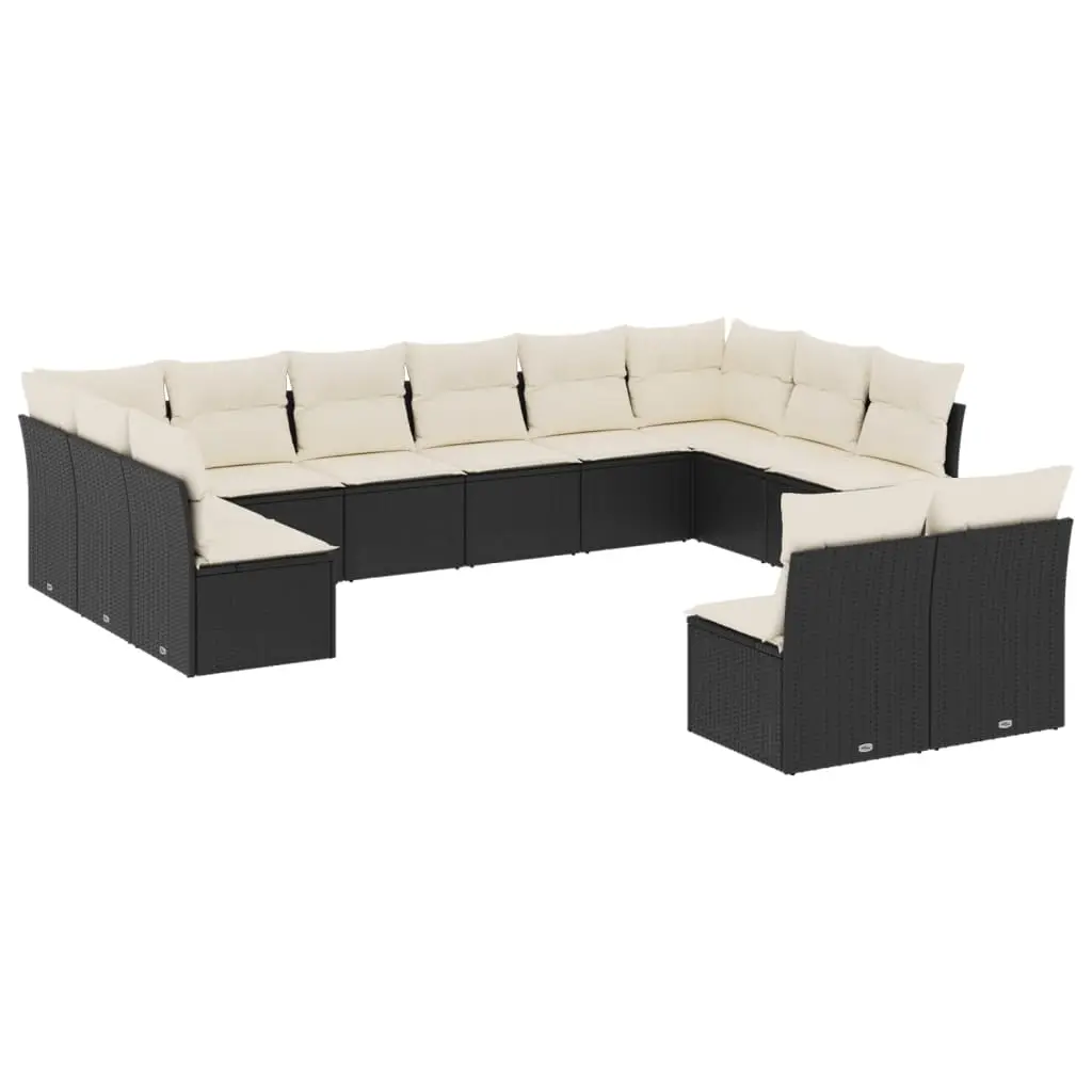 12 Piece Garden Sofa Set with Cushions Black Poly Rattan 3218366 - Furniture