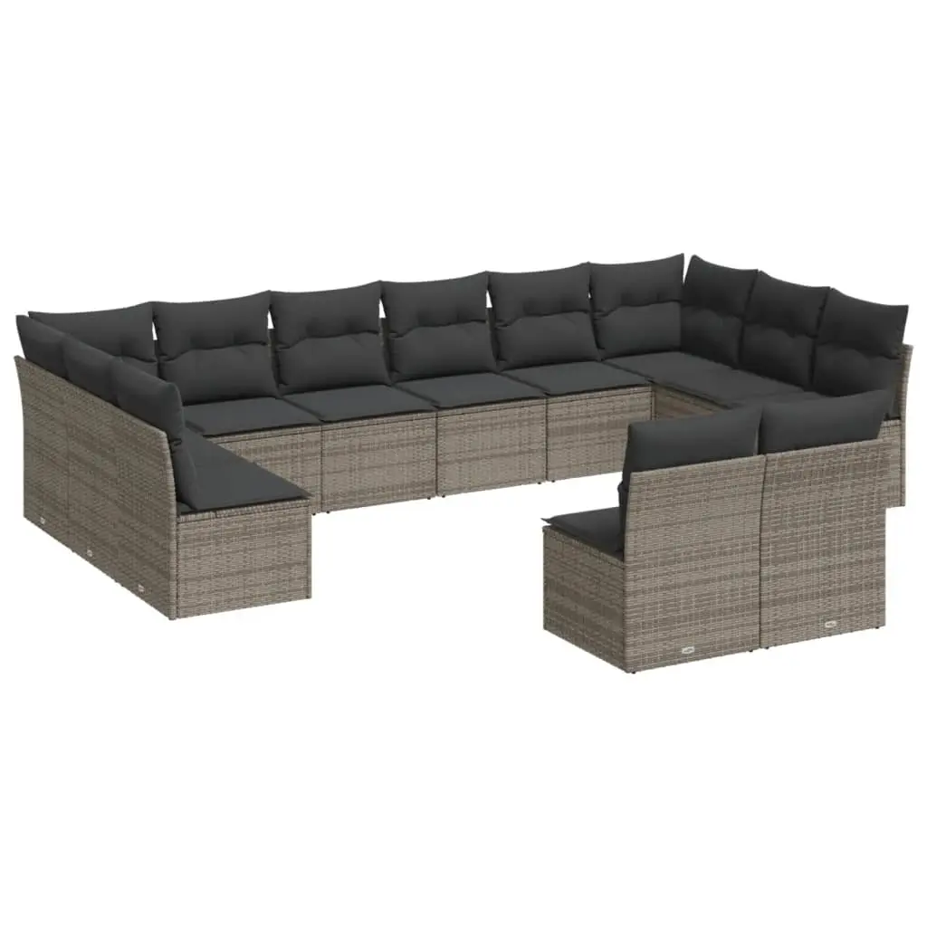 12 Piece Garden Sofa Set with Cushions Grey Poly Rattan 3218370 - Furniture