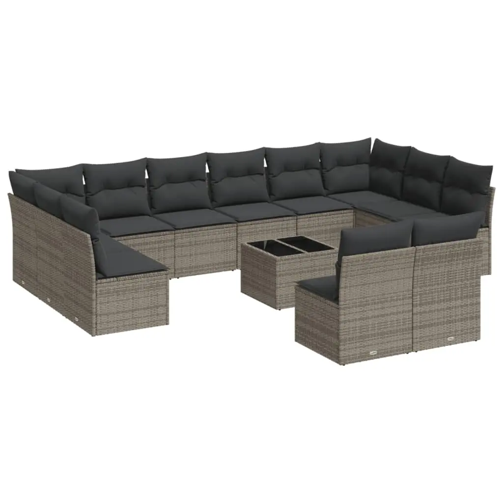 13 Piece Garden Sofa Set with Cushions Grey Poly Rattan 3218380 - Furniture