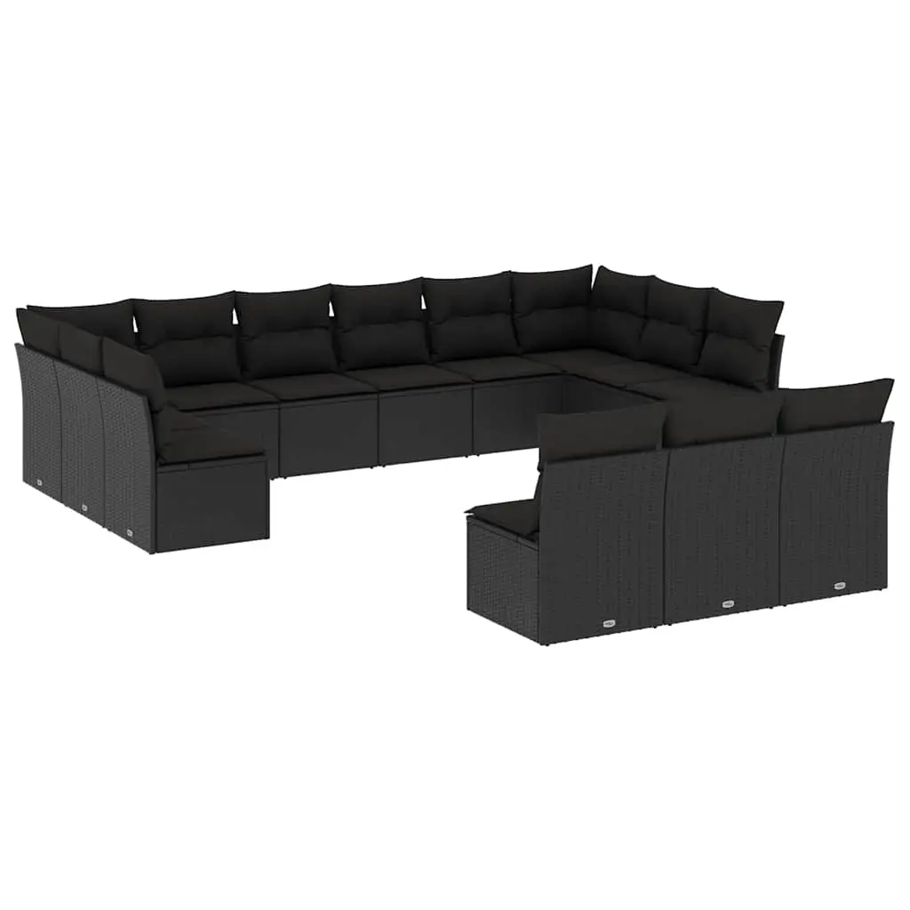 13 Piece Garden Sofa Set with Cushions Black Poly Rattan 3218385 - Furniture