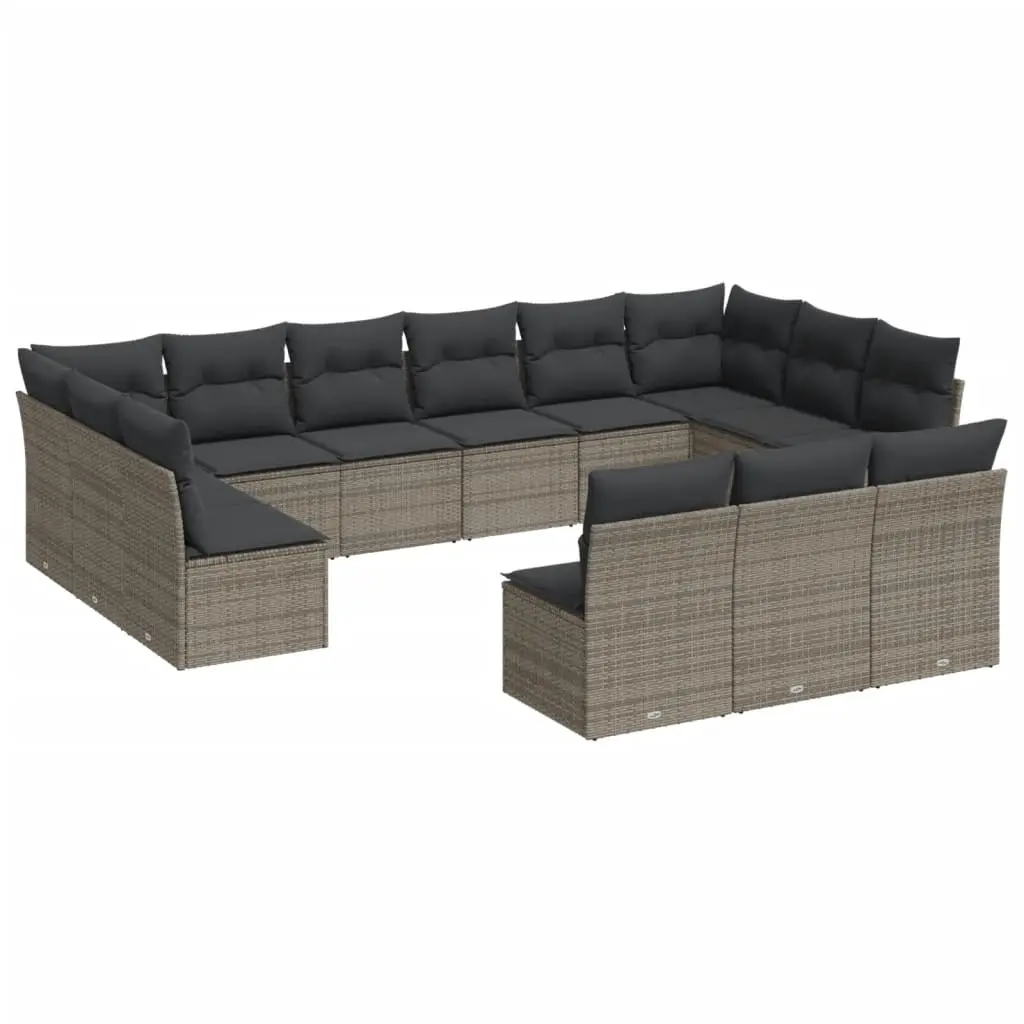 13 Piece Garden Sofa Set with Cushions Grey Poly Rattan 3218390 - Furniture