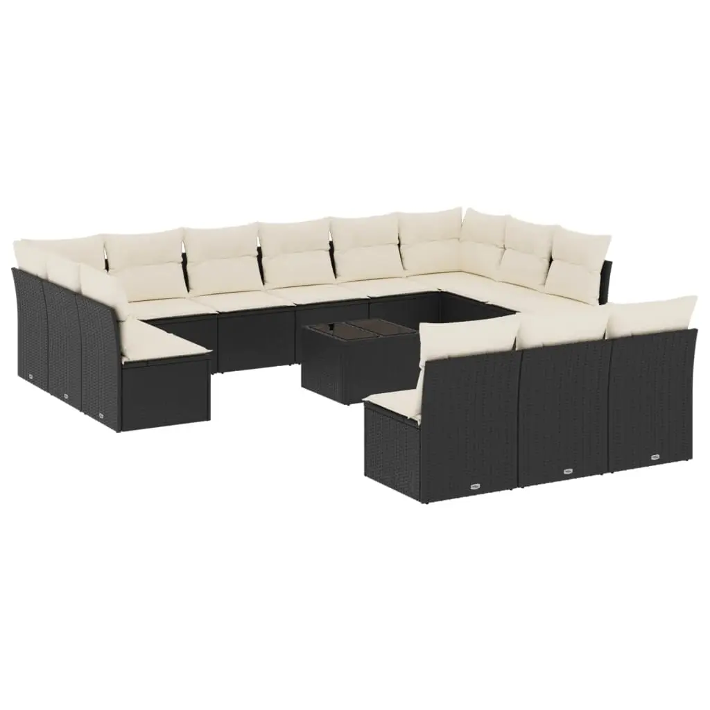 14 Piece Garden Sofa Set with Cushions Black Poly Rattan 3218396 - Furniture