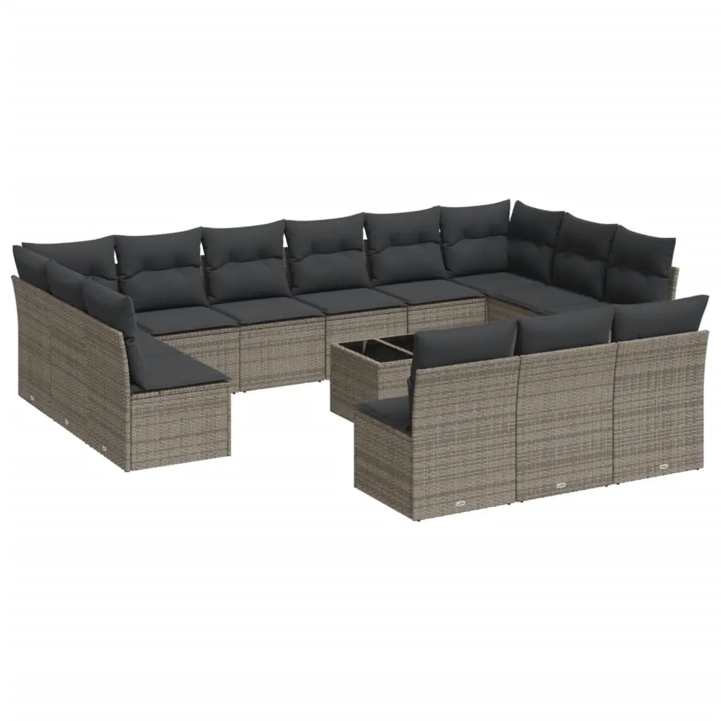 14 Piece Garden Sofa Set with Cushions Grey Poly Rattan 3218400 - Furniture