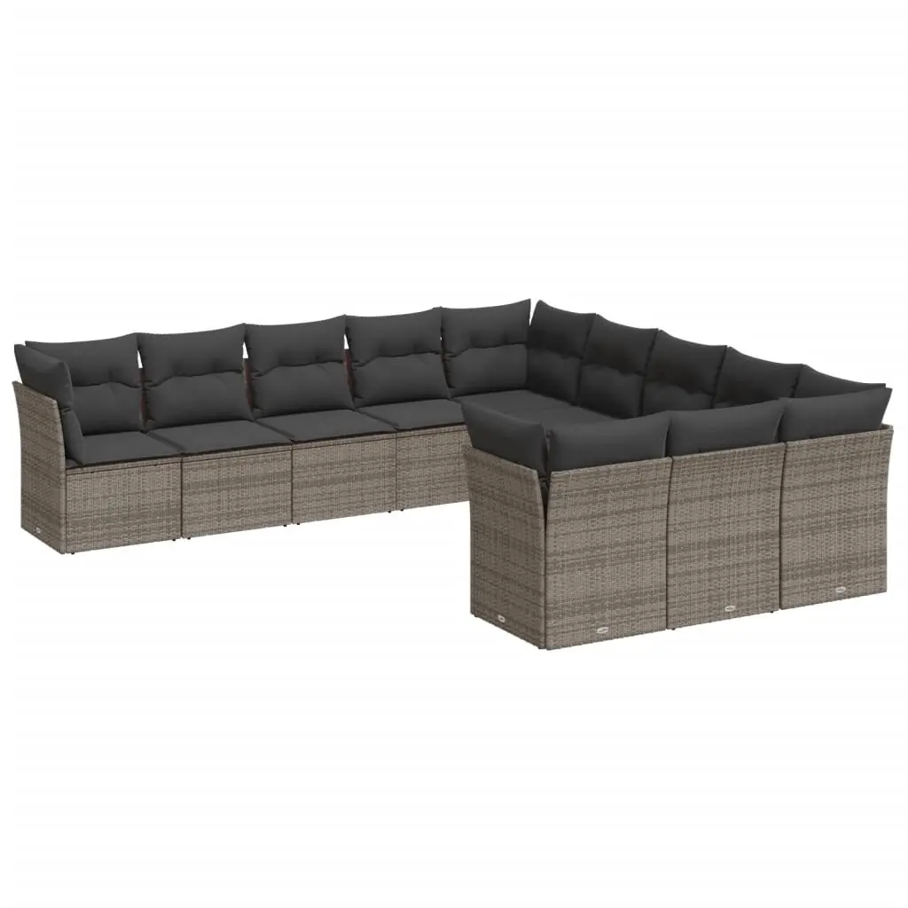 11 Piece Garden Sofa Set with Cushions Grey Poly Rattan 3218410 - Furniture