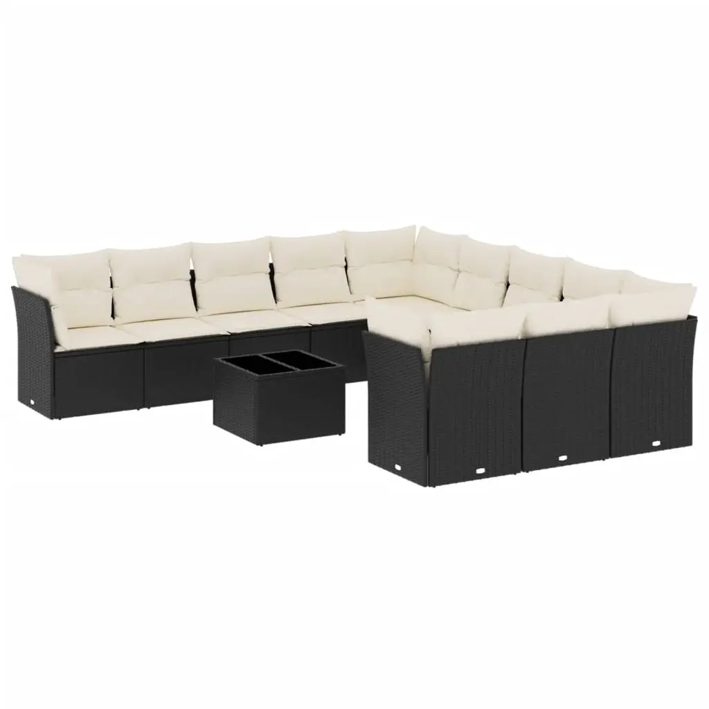 12 Piece Garden Sofa Set with Cushions Black Poly Rattan 3218416 - Furniture