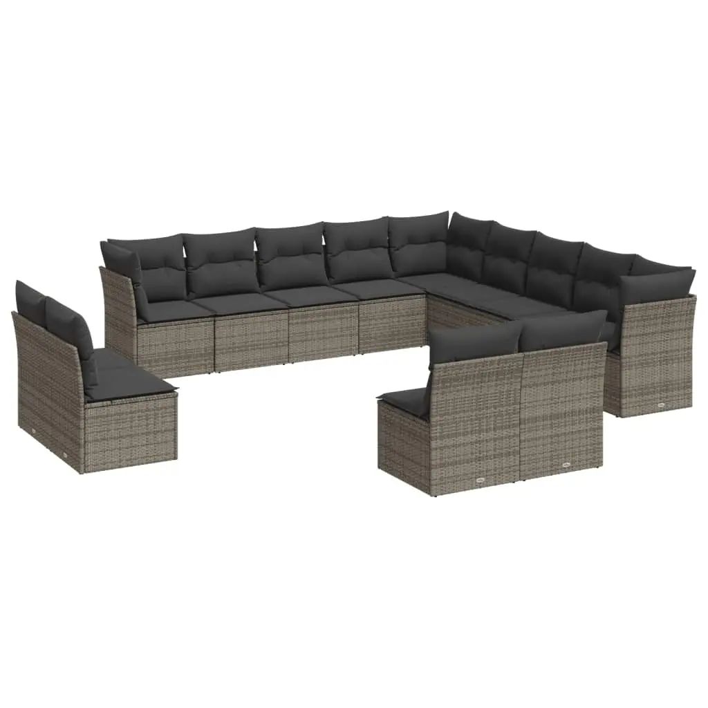 12 Piece Garden Sofa Set with Cushions Grey Poly Rattan 3218420 - Furniture
