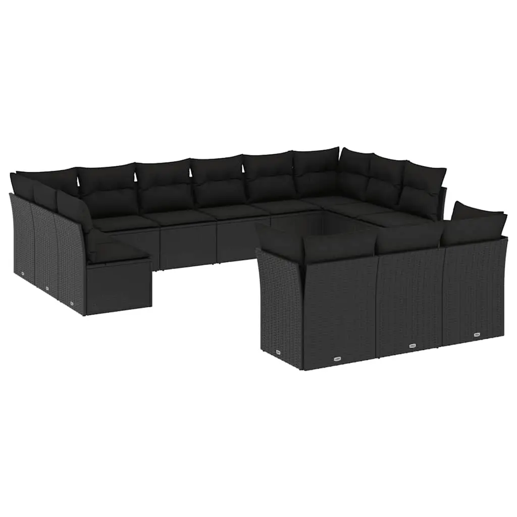13 Piece Garden Sofa Set with Cushions Black Poly Rattan 3218445 - Furniture