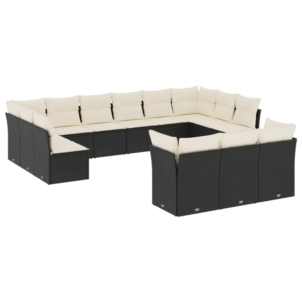 13 Piece Garden Sofa Set with Cushions Black Poly Rattan 3218446 - Furniture