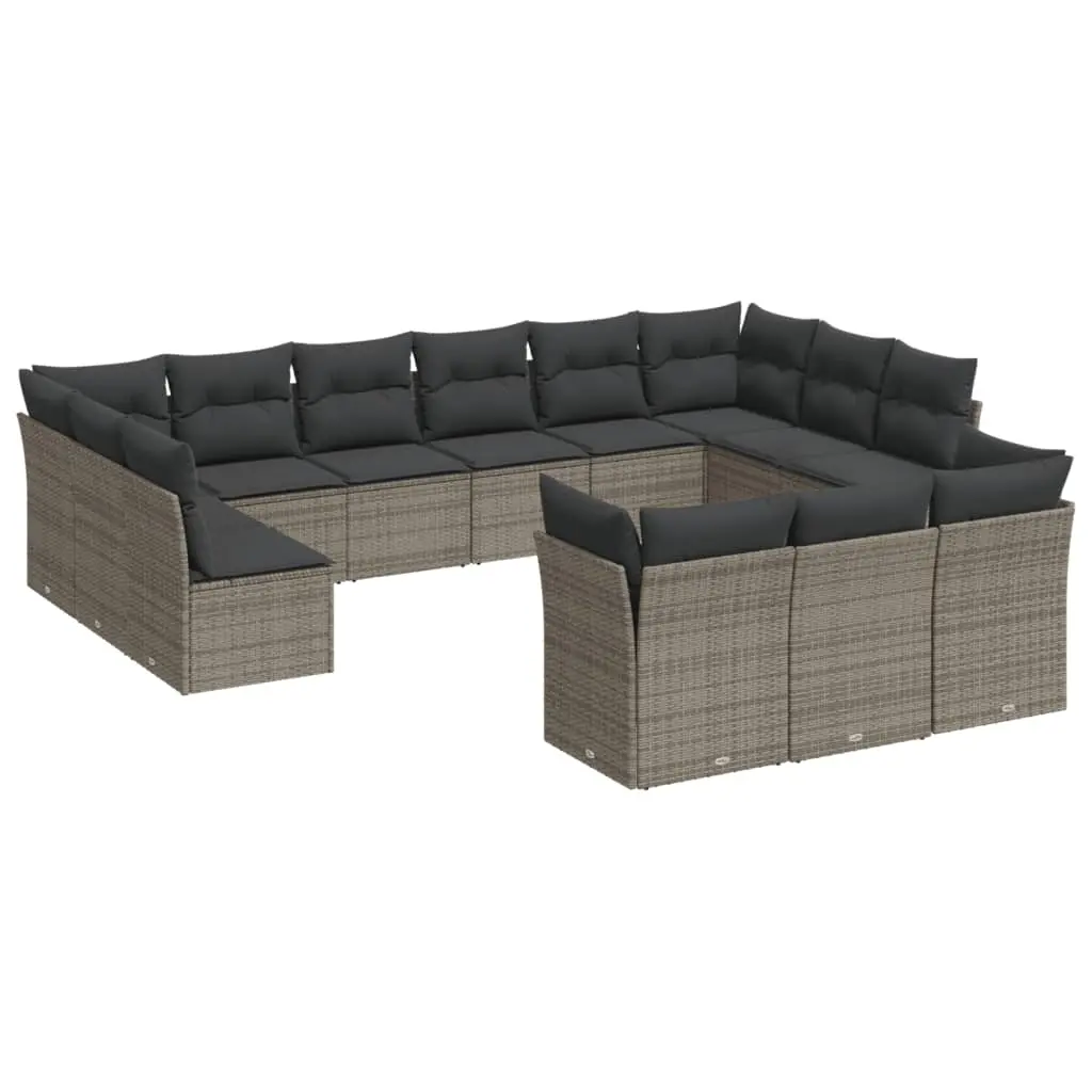 13 Piece Garden Sofa Set with Cushions Grey Poly Rattan 3218450 - Furniture