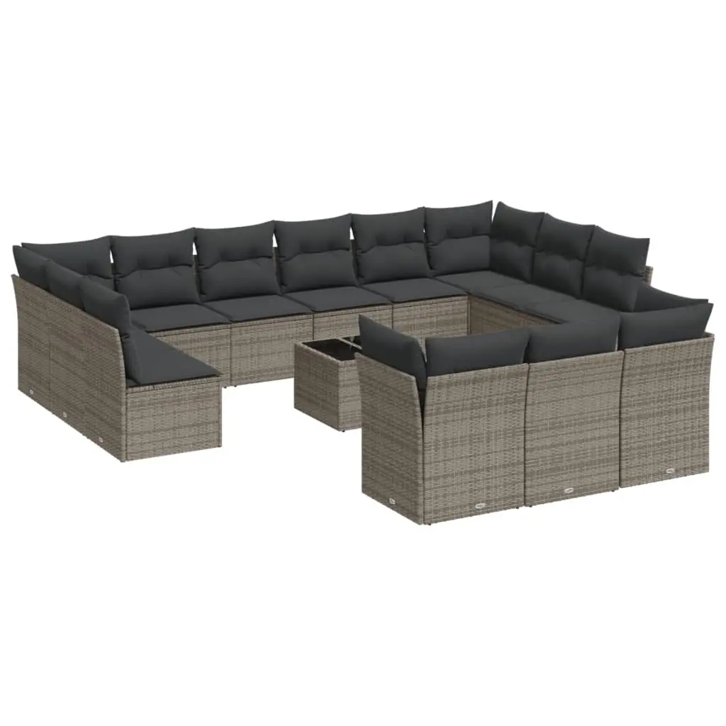 14 Piece Garden Sofa Set with Cushions Grey Poly Rattan 3218460 - Furniture
