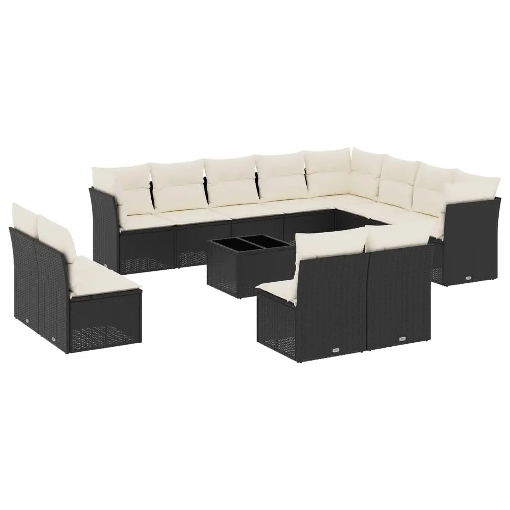 13 Piece Garden Sofa Set with Cushions Black Poly Rattan 3218476 - Furniture