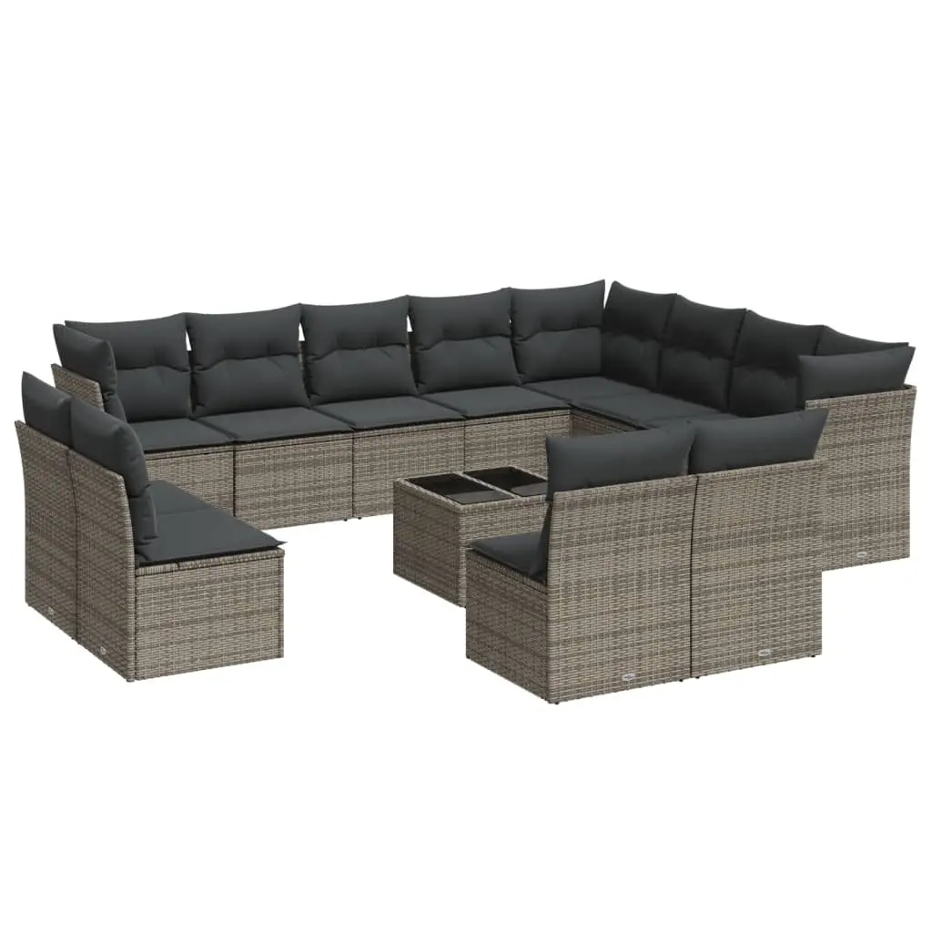 13 Piece Garden Sofa Set with Cushions Grey Poly Rattan 3218480 - Furniture