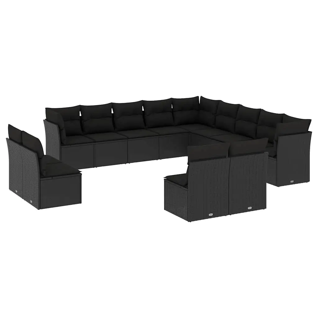 13 Piece Garden Sofa Set with Cushions Black Poly Rattan 3218485 - Furniture