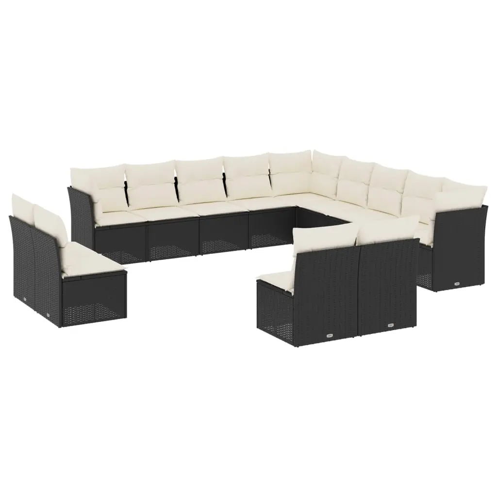 13 Piece Garden Sofa Set with Cushions Black Poly Rattan 3218486 - Furniture