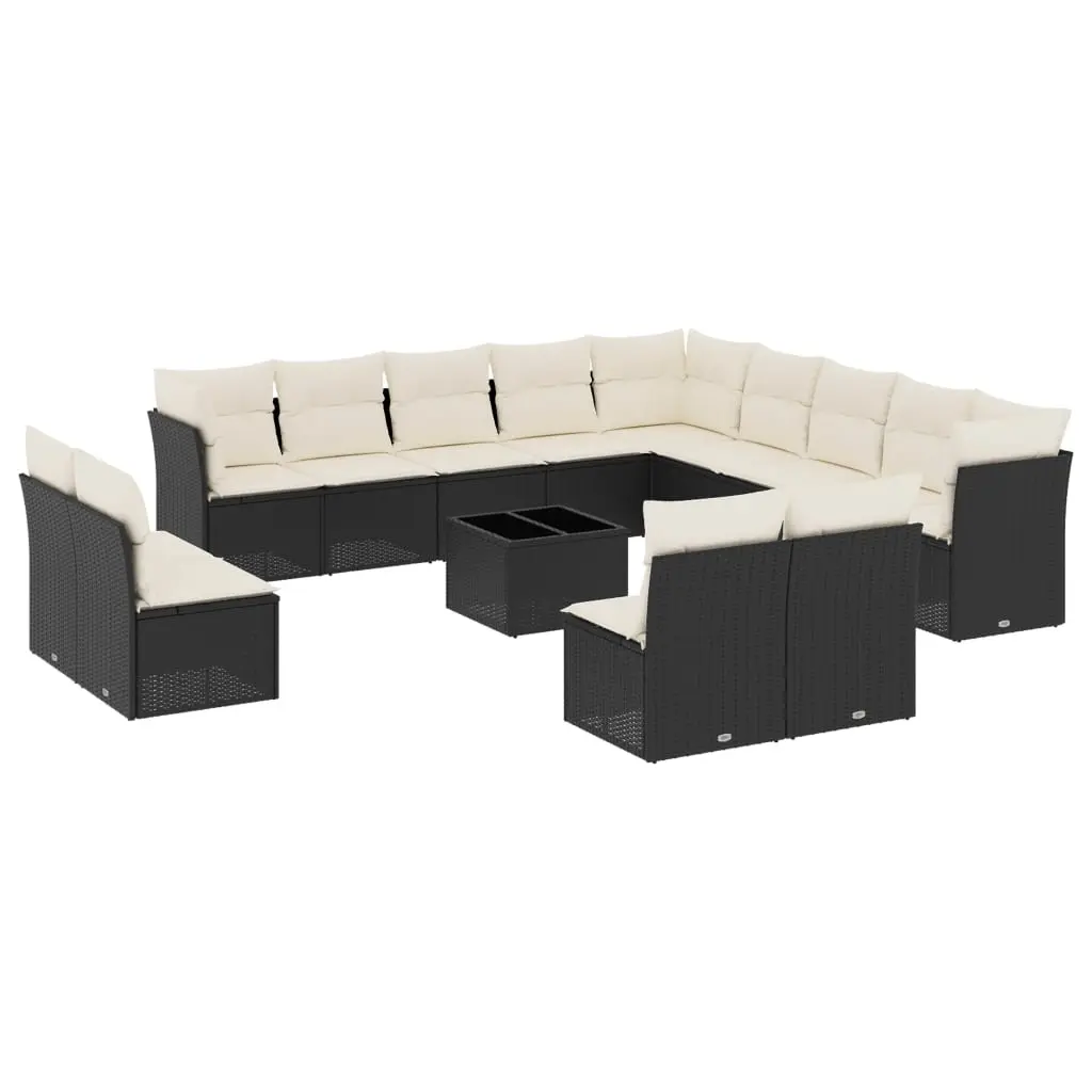 14 Piece Garden Sofa Set with Cushions Black Poly Rattan 3218496 - Furniture