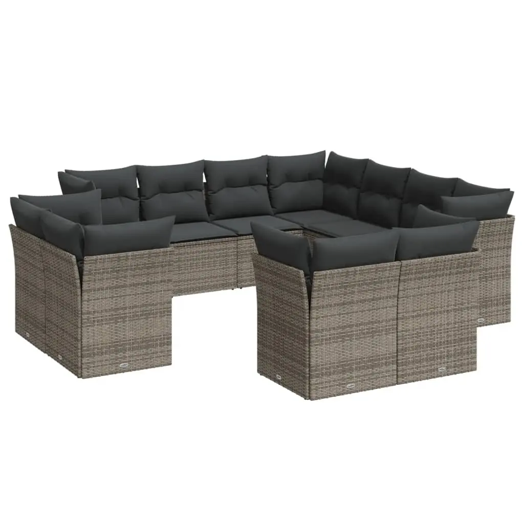11 Piece Garden Sofa Set with Cushions Grey Poly Rattan 3218510 - Furniture