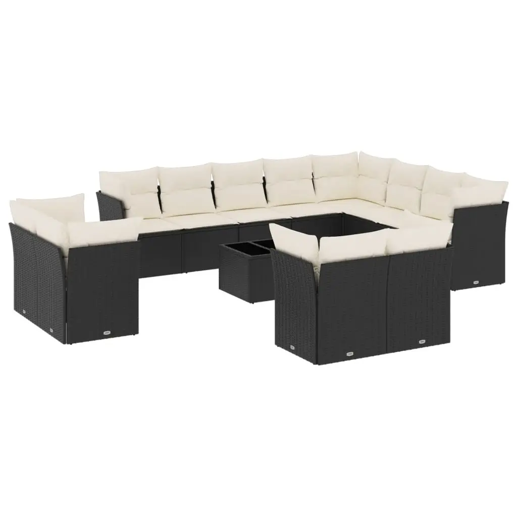 13 Piece Garden Sofa Set with Cushions Black Poly Rattan 3218536 - Furniture