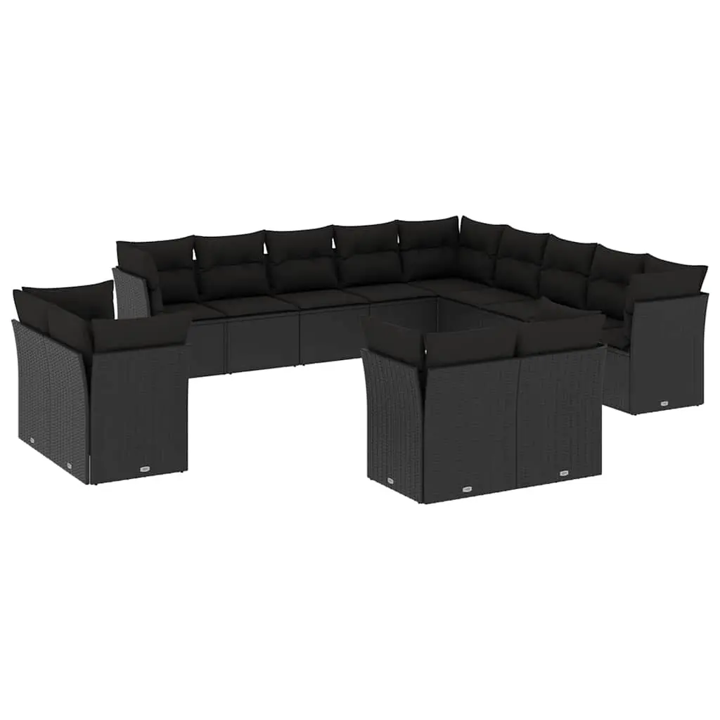 13 Piece Garden Sofa Set with Cushions Black Poly Rattan 3218545 - Furniture