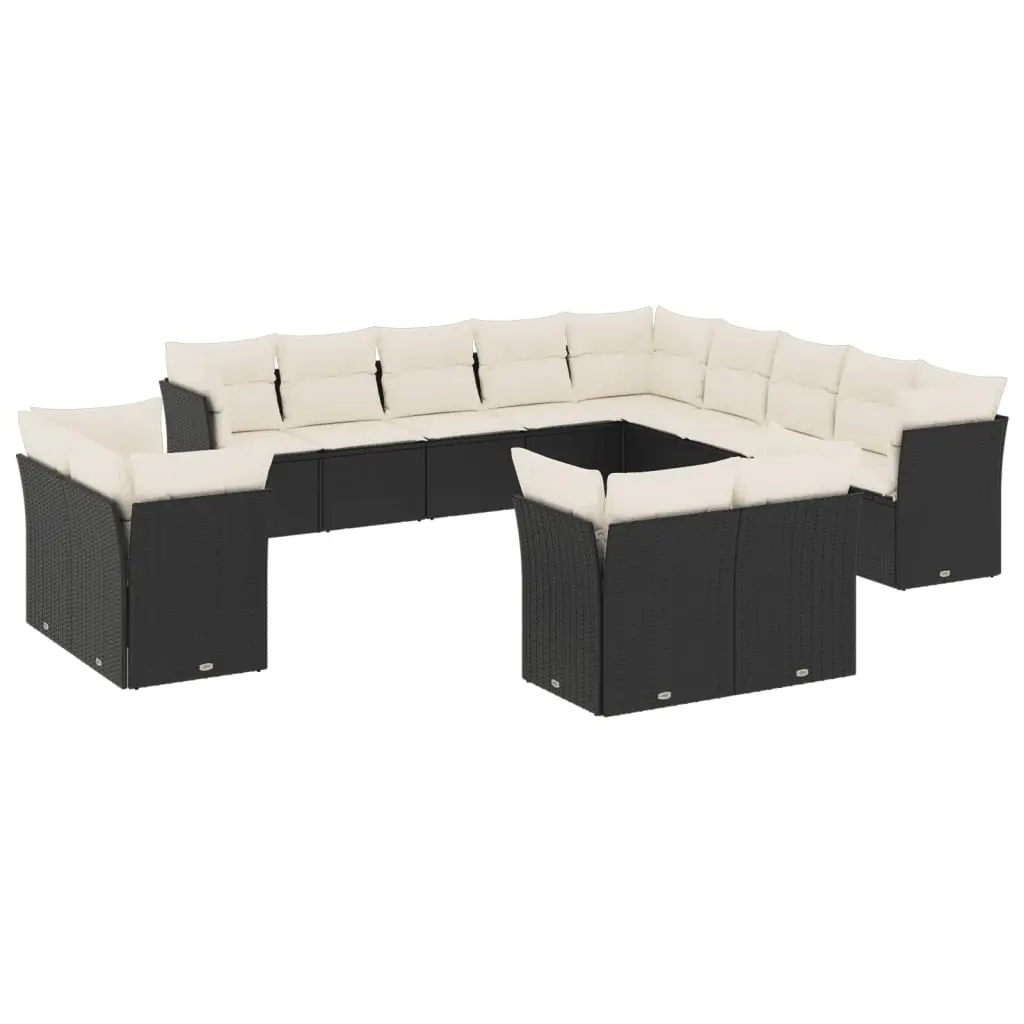 13 Piece Garden Sofa Set with Cushions Black Poly Rattan 3218546 - Furniture