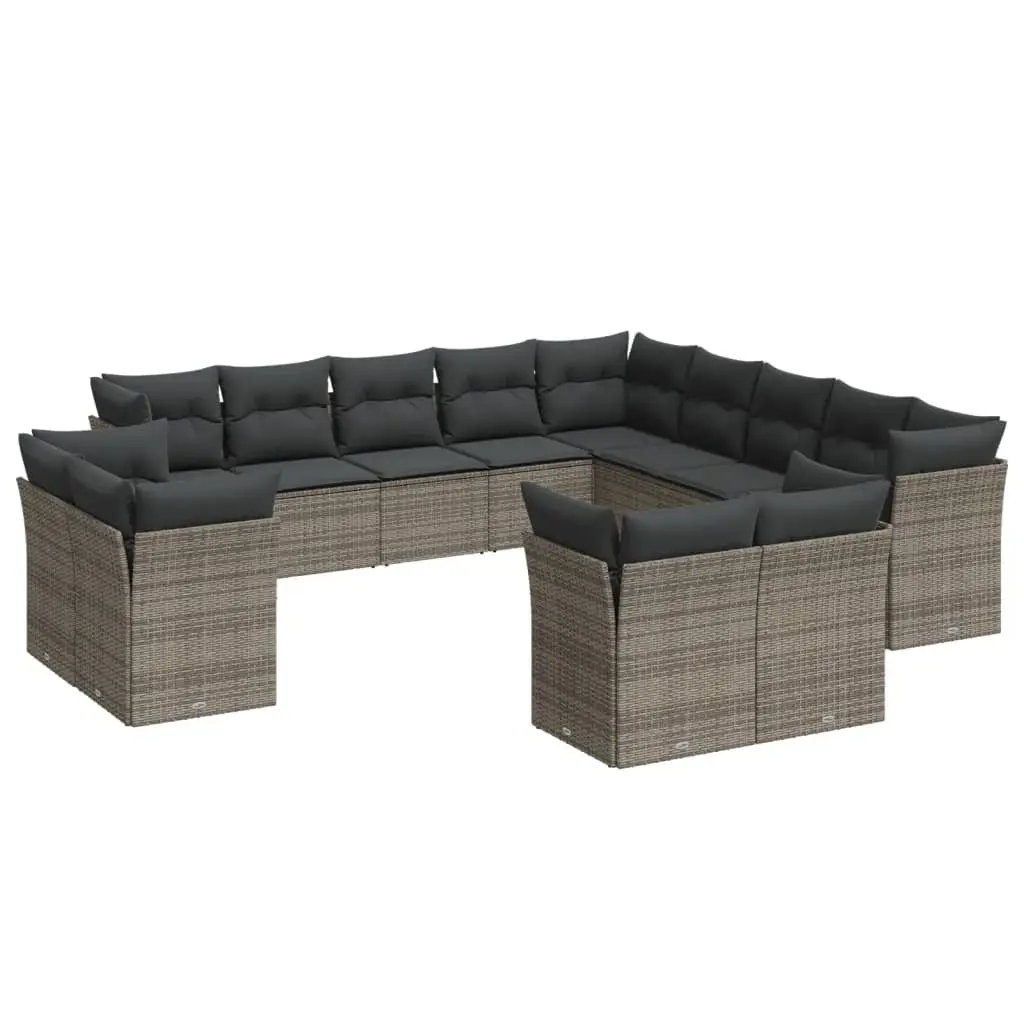 13 Piece Garden Sofa Set with Cushions Grey Poly Rattan 3218550 - Furniture