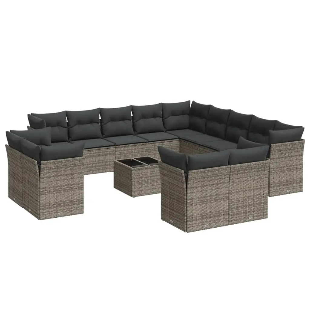 14 Piece Garden Sofa Set with Cushions Grey Poly Rattan 3218560 - Furniture