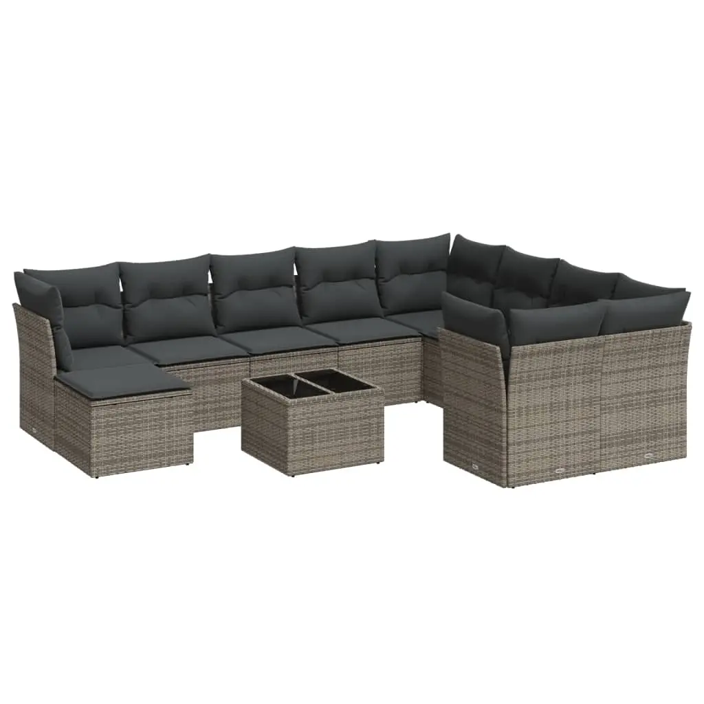 11 Piece Garden Sofa Set with Cushions Grey Poly Rattan 3218600 - Furniture