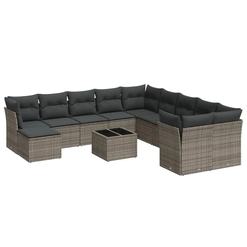12 Piece Garden Sofa Set with Cushions Grey Poly Rattan 3218620 - Furniture