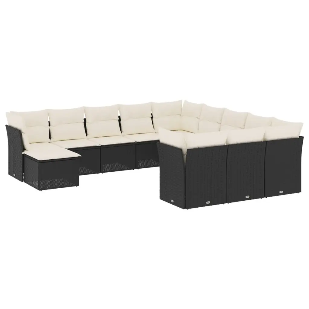 12 Piece Garden Sofa Set with Cushions Black Poly Rattan 3218626 - Furniture