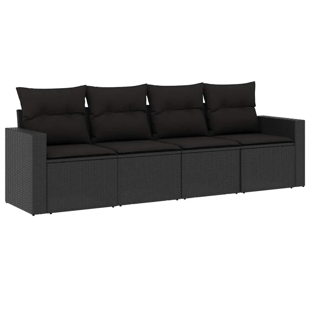 4 Piece Garden Sofa Set with Cushions Black Poly Rattan 3218665 - Furniture