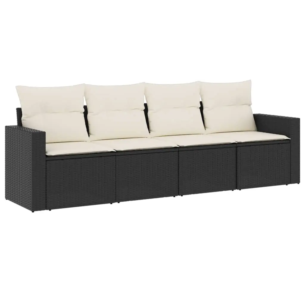 4 Piece Garden Sofa Set with Cushions Black Poly Rattan 3218666 - Furniture