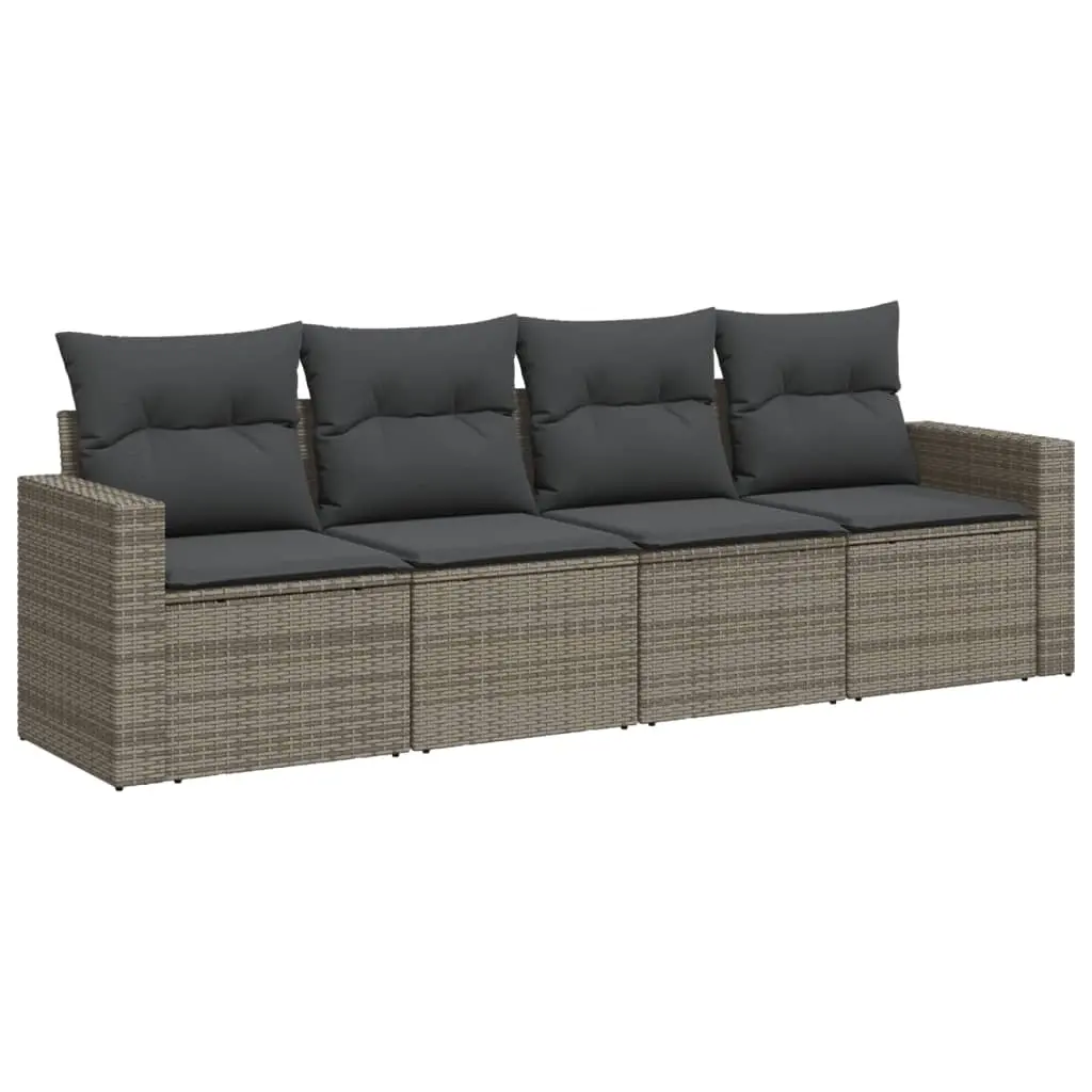 4 Piece Garden Sofa Set with Cushions Grey Poly Rattan 3218670 - Furniture