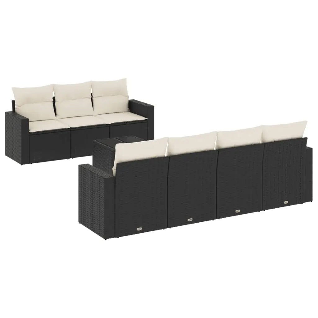 8 Piece Garden Sofa Set with Cushions Black Poly Rattan 3218716 - Furniture