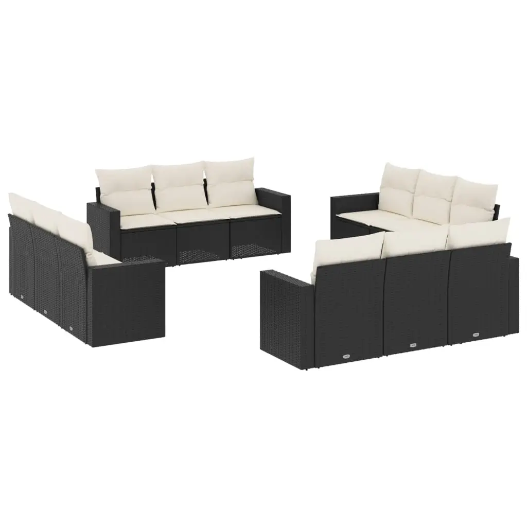 12 Piece Garden Sofa Set with Cushions Black Poly Rattan 3218756 - Furniture