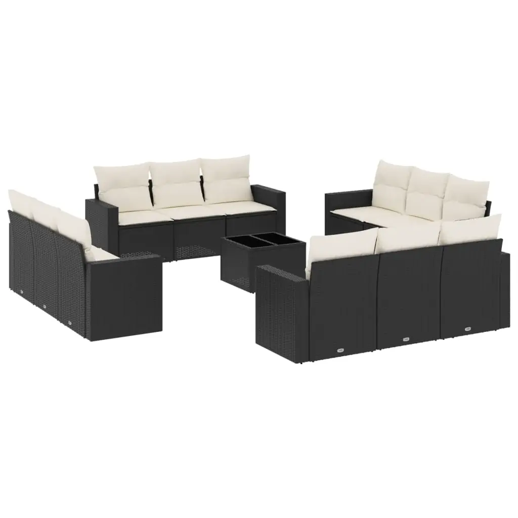 13 Piece Garden Sofa Set with Cushions Black Poly Rattan 3218766 - Furniture