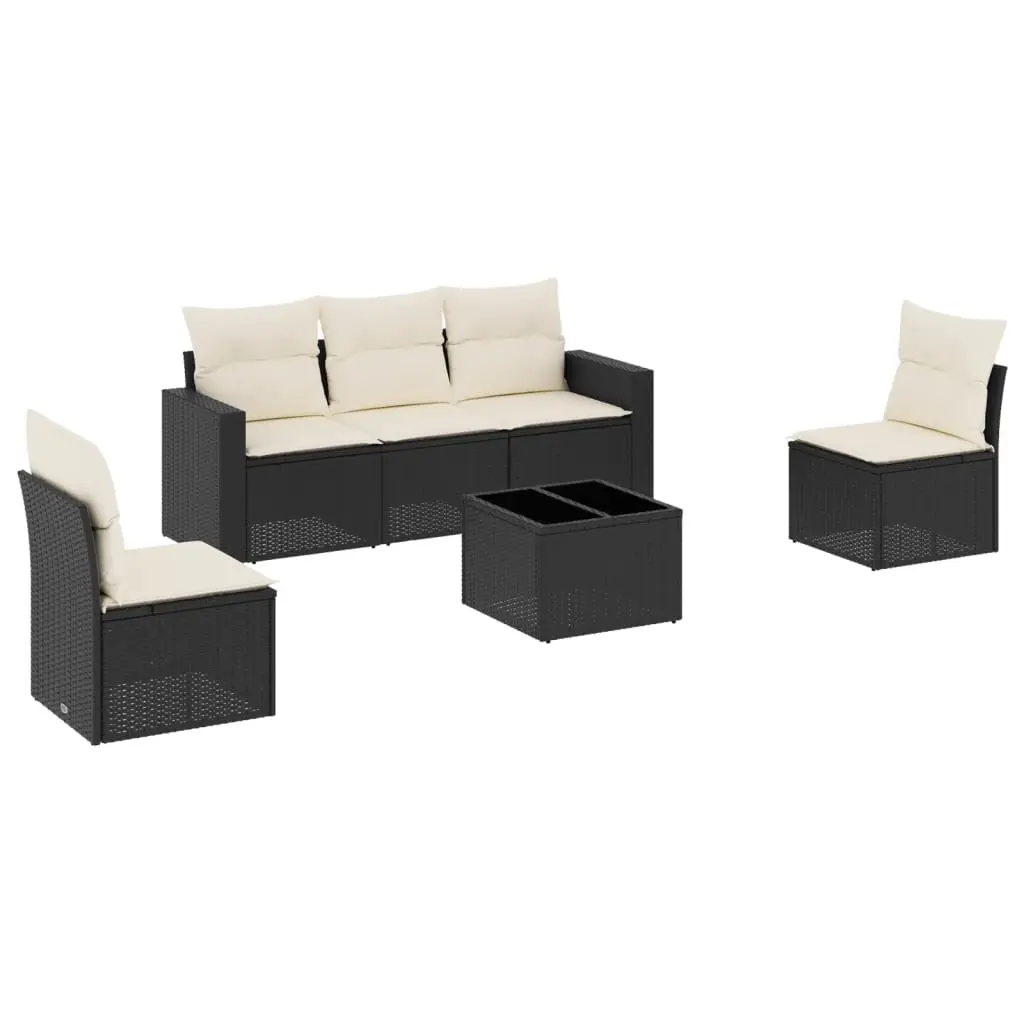 6 Piece Garden Sofa Set with Cushions Black Poly Rattan 3218786 - Furniture