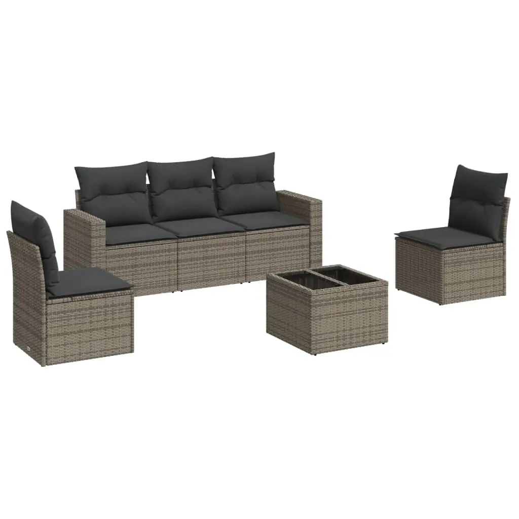 6 Piece Garden Sofa Set with Cushions Grey Poly Rattan 3218790 - Furniture