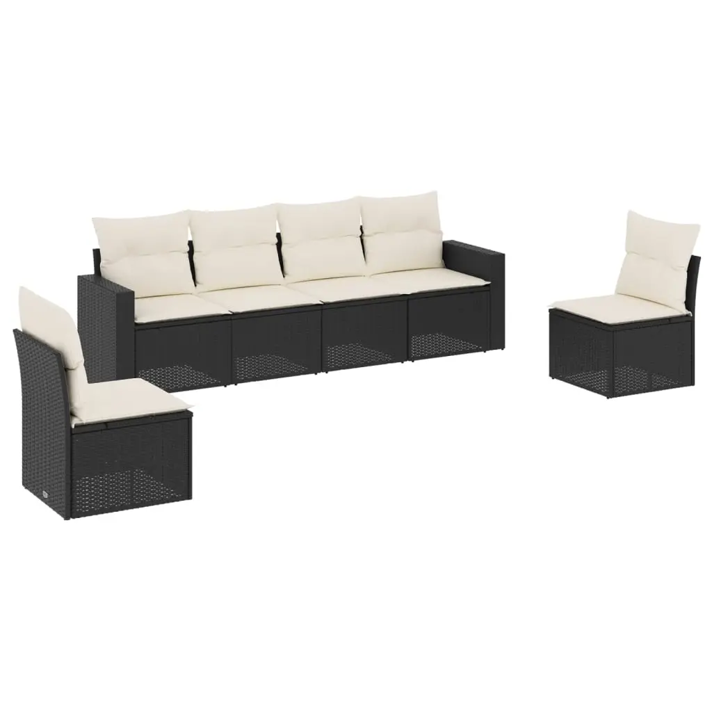 6 Piece Garden Sofa Set with Cushions Black Poly Rattan 3218796 - Furniture