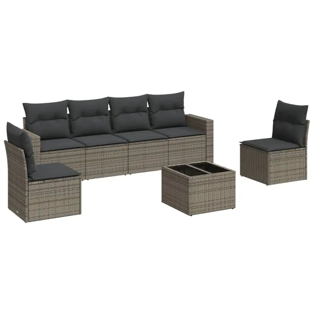 7 Piece Garden Sofa Set with Cushions Grey Poly Rattan 3218810 - Furniture