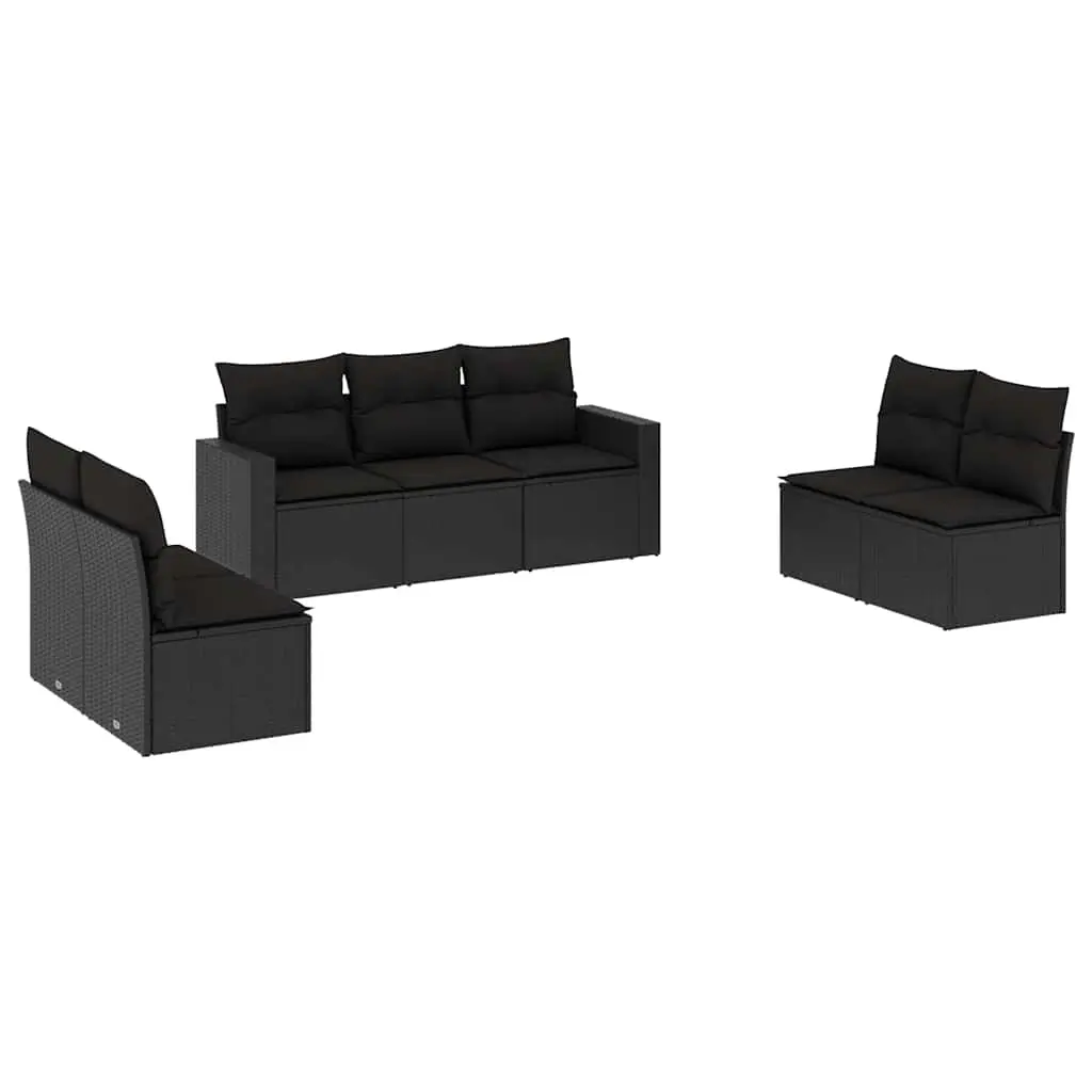 7 Piece Garden Sofa Set with Cushions Black Poly Rattan 3218815 - Furniture