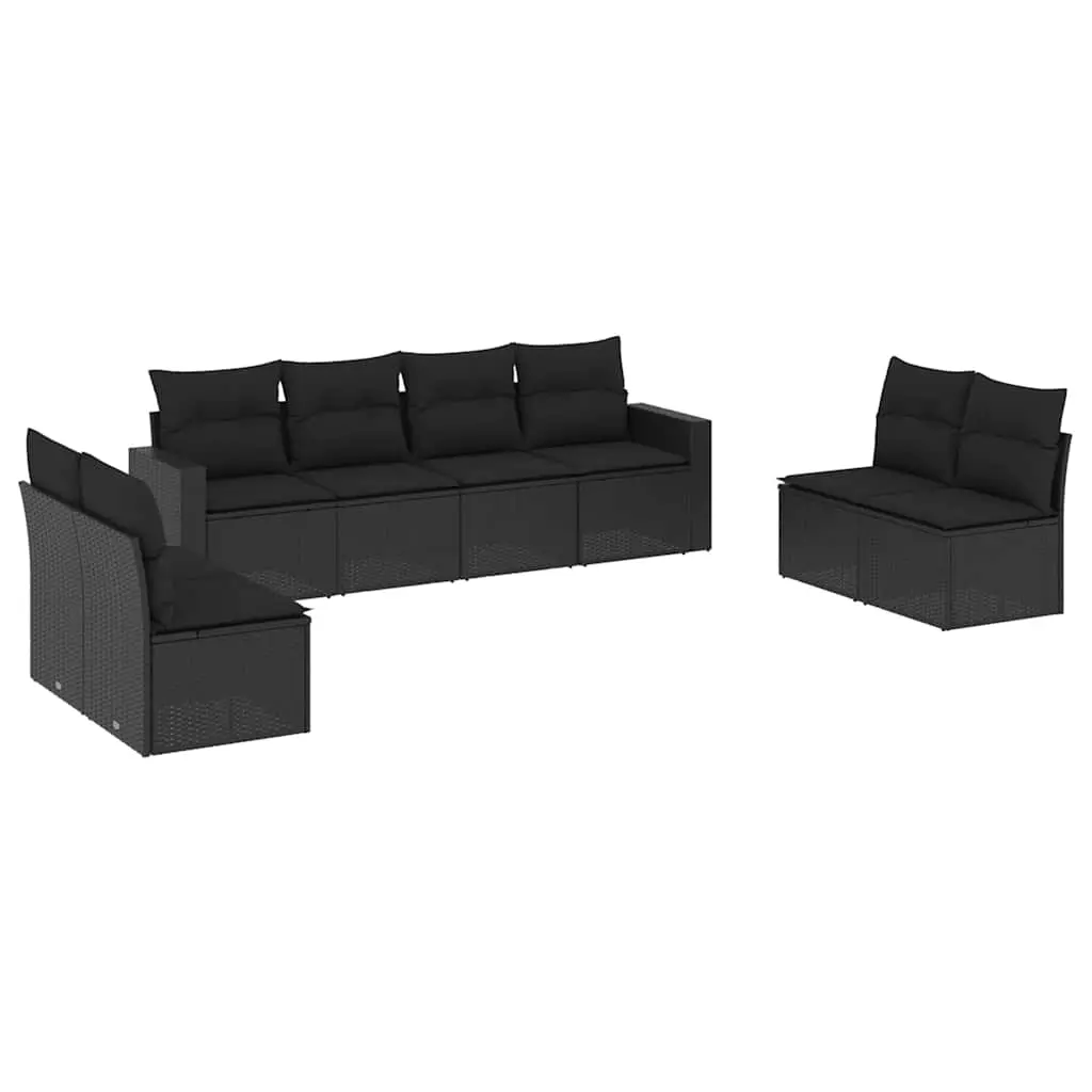 8 Piece Garden Sofa Set with Cushions Black Poly Rattan 3218835 - Furniture