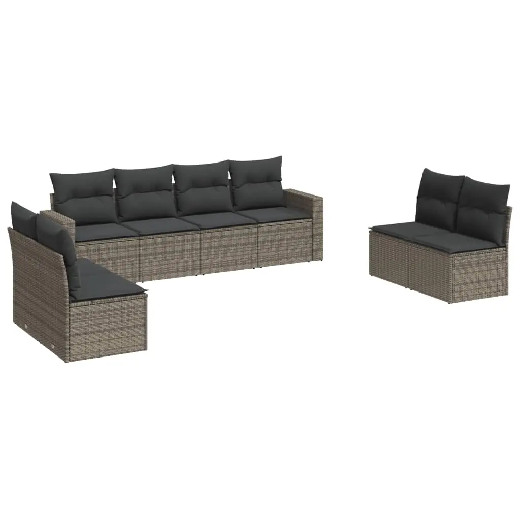 8 Piece Garden Sofa Set with Cushions Grey Poly Rattan 3218840 - Furniture